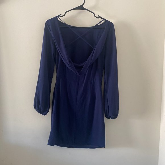Longsleeve Navy Blue Dress with Deep Back Swoop - Picture 1 of 5